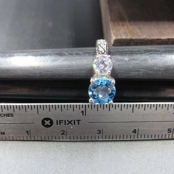 Size 6 Sterling Silver Stunning Topaz & CZ Ring - Picture 6 of 7